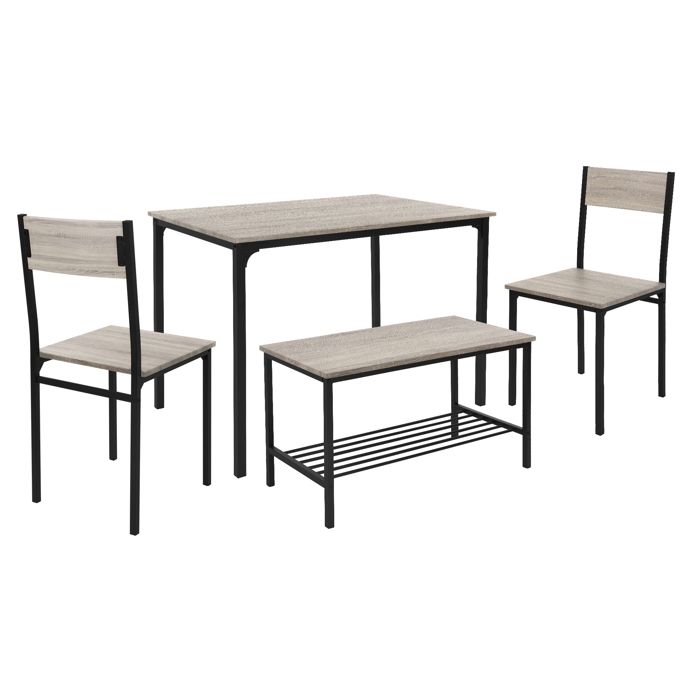 ML-Design Ensemble de Salle à Manger 4 Pièces Chêne Sonoma 4 Personnes Table avec 2 Chaises 1 Banc Étagère de Rangement en MDF ML-Design Ensemble de Salle à Manger 4 Pièces Chêne Sonoma 4 Personnes Table avec 2 Chaises 1 Banc Étagère de Rangement en MDF