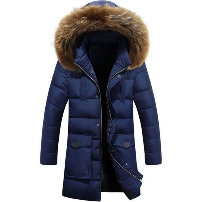 Doudoune homme mi longue avec capuche fourrure