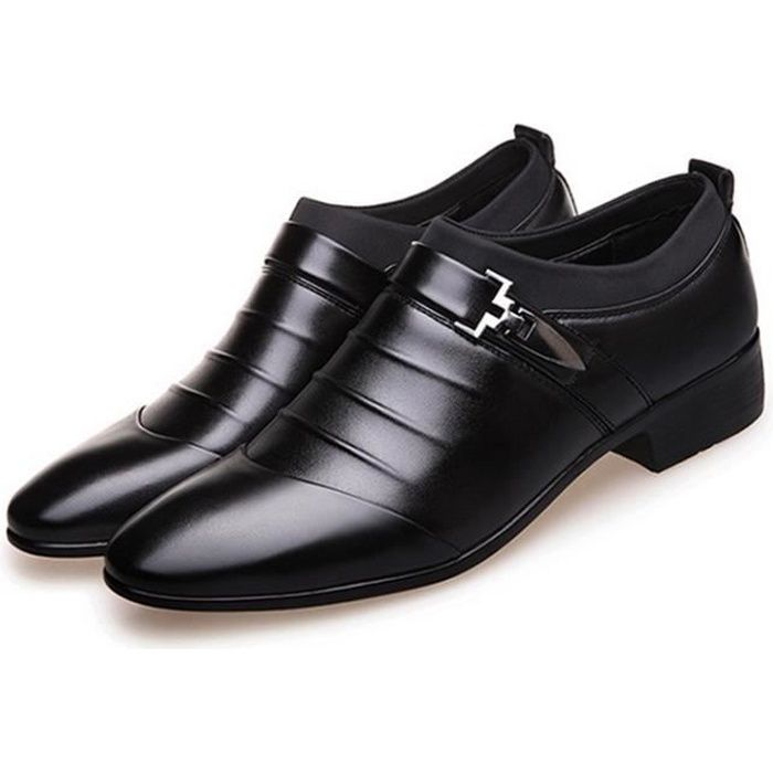 Mocassin Homme Cuir PU Noir - Chaussure de Ville Cérémonie Mariage Derby Garçon Uni