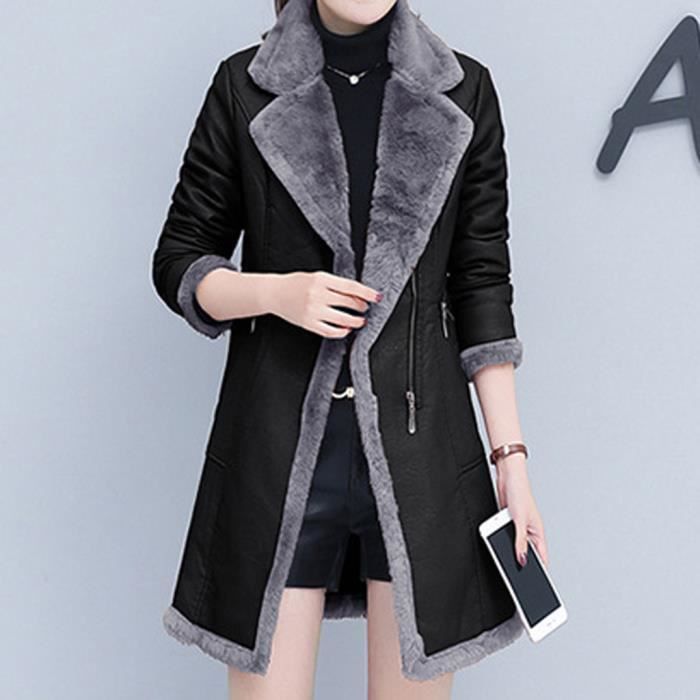 Manteau Long En Laine Femme Manteaux En Melange Elegant Manteau En Fourrure Feminine Mince Veste De Survetement Noir Noir Achat Vente Manteau Caban Cdiscount