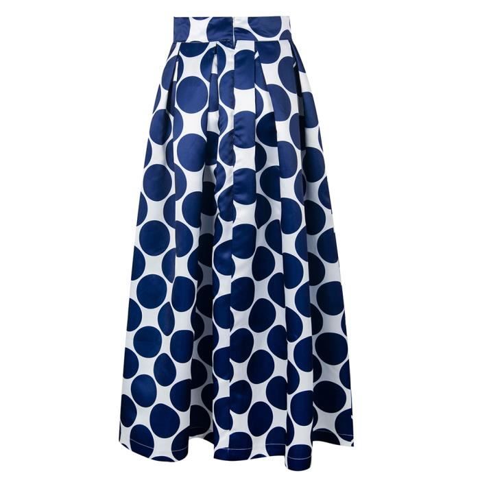 Femme Vintage Taille Haute Pois A Ligne Plis e Midi Jupe t