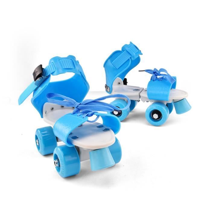 LEOCLOTHO Patins à roulettes pour Enfants Double Rangée 4 Roues de Skate - LEOCLOTHO - Bleu - Lacets