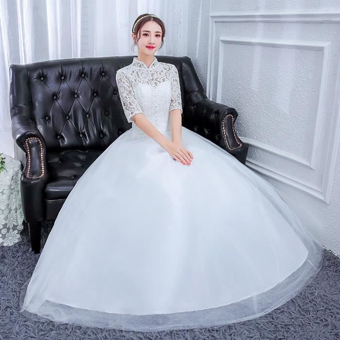 M robes de mariage 2021 nouvelle version coreenne du mariage une dentelle a manches longues aux epaules fine Qiji femme studio ro Jaune Cdiscount Pret a Porter