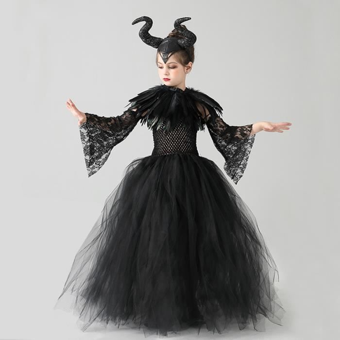 D guisement Tutu noir pour enfants robe Tutu fantaisie avec plumes