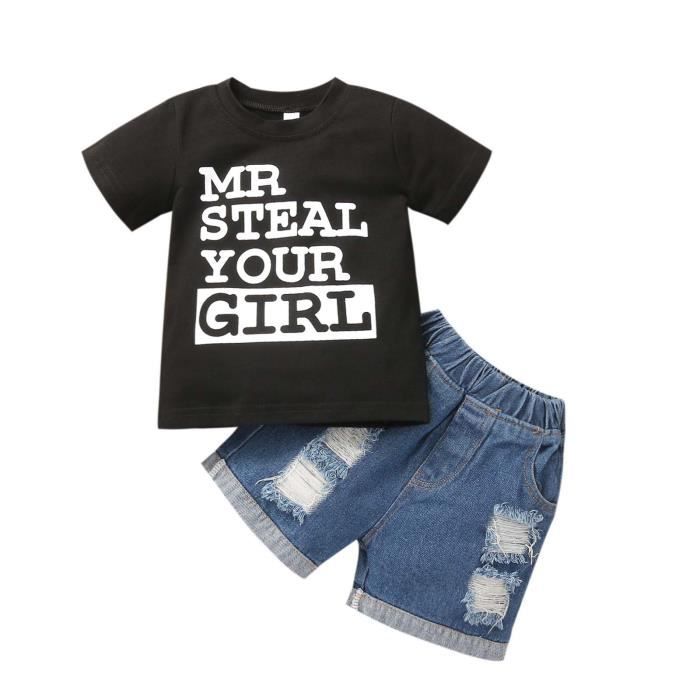 Ou Costume Enfants Summer T Shirt A Manches Courtes Avec Des Trous Short En Jean Le Noir Le Noir Cdiscount Pret A Porter