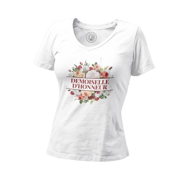 T shirt Femme Col V Demoiselle d Honneur Mariage Mari e Bouquet