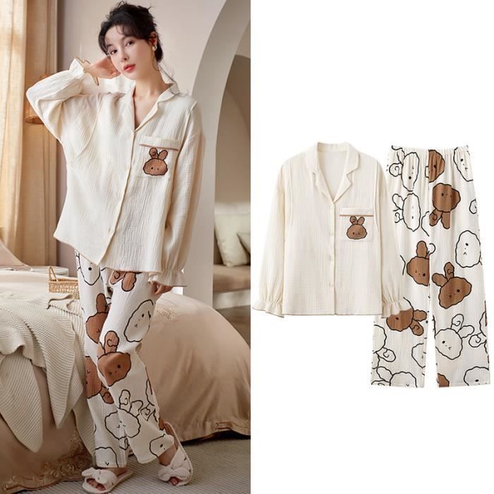 Pyjama Femme 2 Piece Ensemble de Vetement fil de coton Printemps et automne Beige Cdiscount Pret a Porter