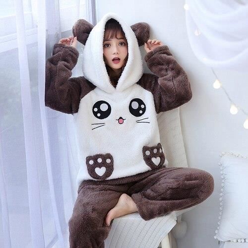 Combinaison Chat Adulte Kawaii Noir HOME DECO FACTORY - Pyjama Capuche Oreilles 3D Queue Et Pattes