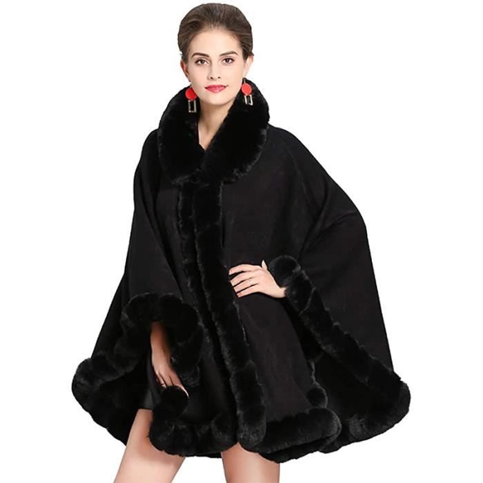 Chale Cape D Hiver En Fausse Fourrure De Renard Pour Femmes Cardigan Poncho Noir