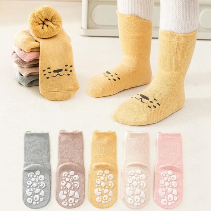 5 Paires Chaussettes Antiderapantes Enfant Chaussettes de plancher epaissies Socquettes pour Bebe Fille Garcon M 1 3 ans gris Cdiscount Pret a Porter