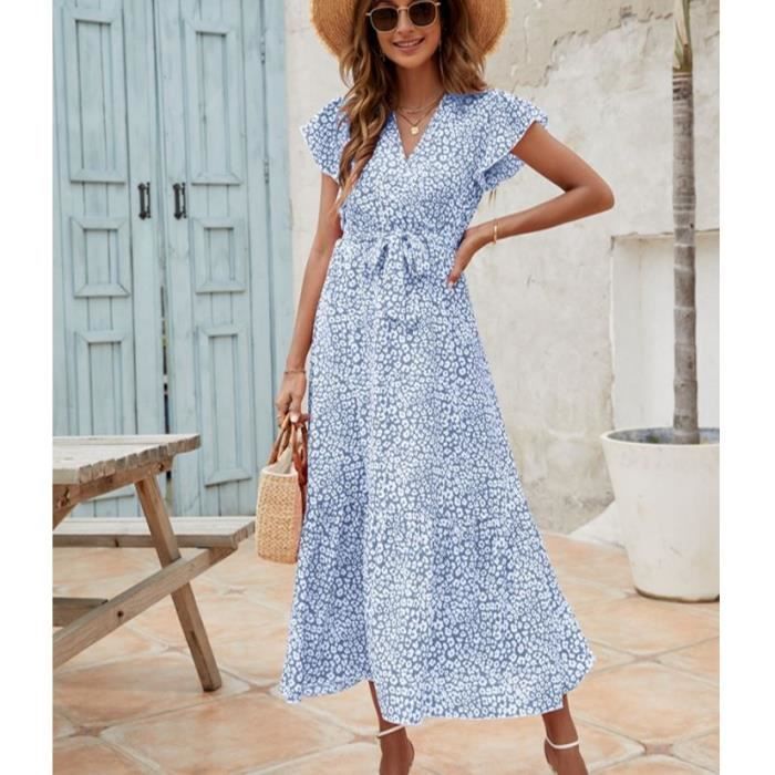 Robe Longue Femme 2023 Robe Boh me Robe de Plage Vacances Col V