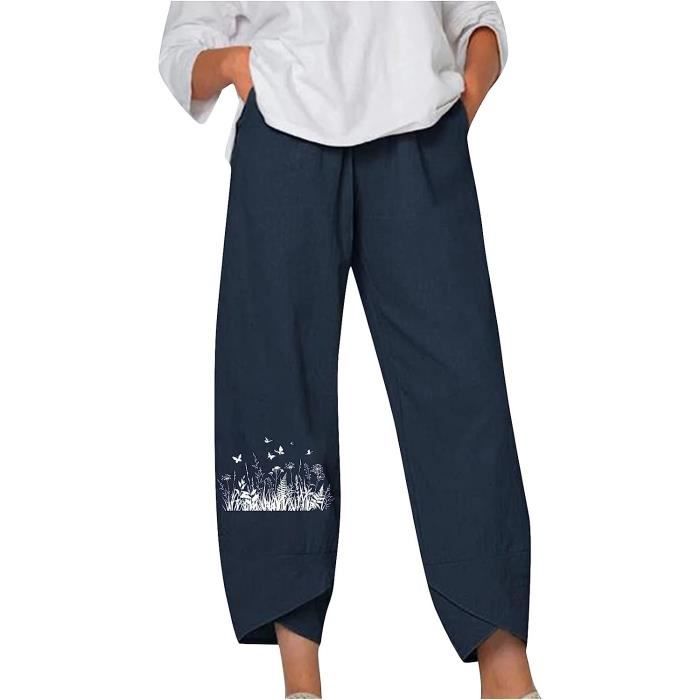 Pantalon Large Femme En Lin Et Coton - Style Sarouel Bohème Avec Poches | Confortable Et Élastiqué