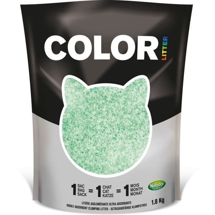 NULLODOR Litière Color par DEMAVIC - 1 8 kg - Vert - Pour Chat