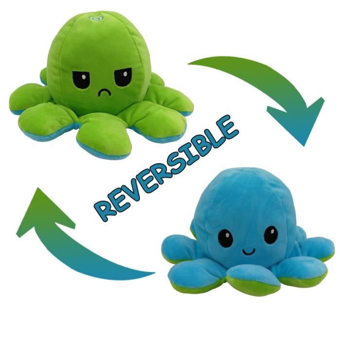 Octupus Ambiance Doudou Octopus en peluche réversible en forme de pieuvre double face Mood Octopus Angry & Happy doudou pieuvre Vert/rose Octupus Ambiance Doudou Octopus en peluche réversible en forme de pieuvre double face Mood Octopus Angry & Happy doudou pieuvre Vert/rose