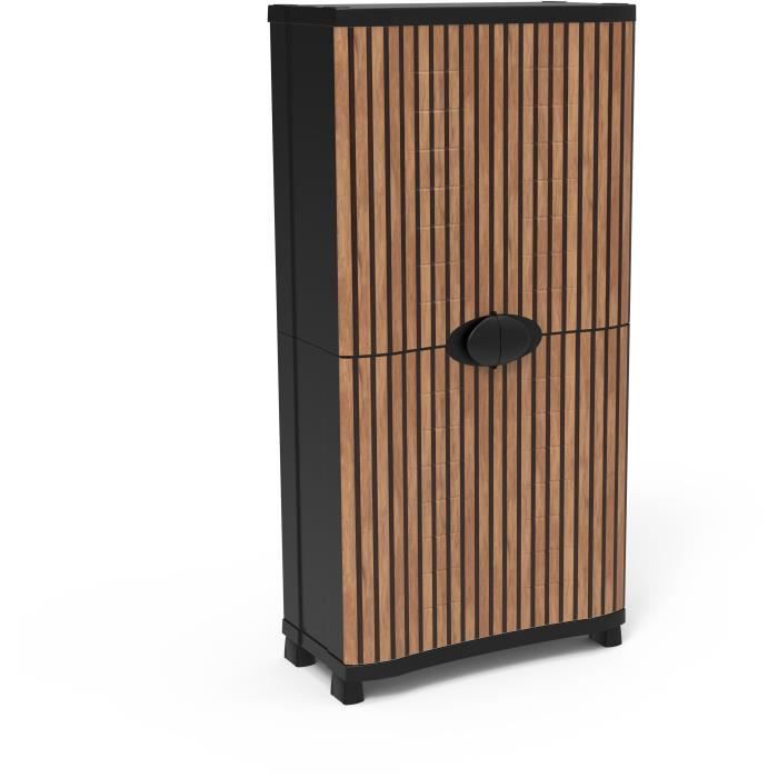 Armoire - PLASTIKEN - Space-saver - 90 cm - 4 étagères - Noir/bois
