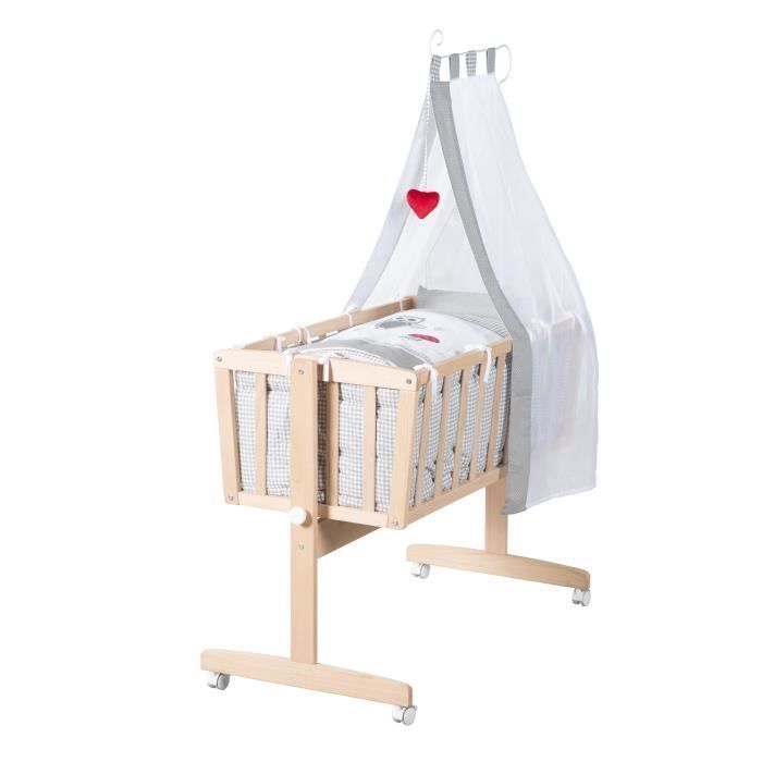 ROBA Berceau Bébé 40 x 90 cm - Adam et Eule - Hêtre Massif - Équipement Inclus