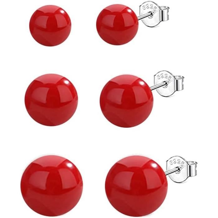 Boucles d'oreilles argent 925 ovales riconias rouges et blancs