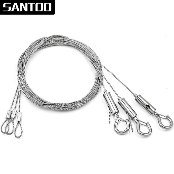 50 M X 1 Mm Cable Acier, Corde Câble Métallique Avec 30 Boucles De Sertissage En Aluminium, Flexible De Corde D'acier Inoxydable, Fil De Suspension