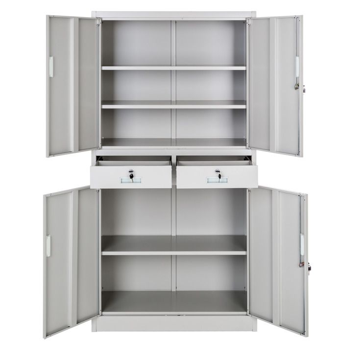 Rangement de bureau - TECTAKE - Armoire métallique de classement avec 3 étagères réglables en acier 90 x 40 x 180 cm - Gris