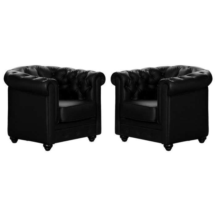 fauteuil chesterfield - simili noir - 2 places - classique - intemporel