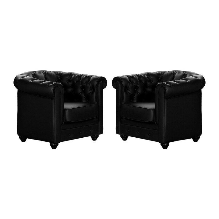Lot de 2 Fauteuils CHESTERFIELD - Simili Noir Lot de 2 Fauteuils CHESTERFIELD - Simili Noir