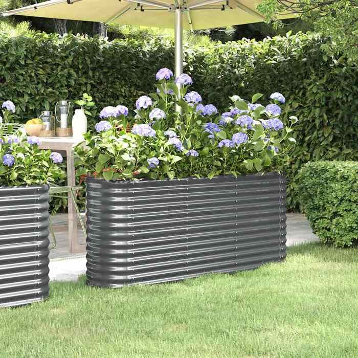 vidaXL Lit Surélevé de Jardin Pot à Fleurs Boîte à Plantes Lit Surélevé Patio Terrasse Extérieur Acier Galvanisé 152x40x68cm 318896
