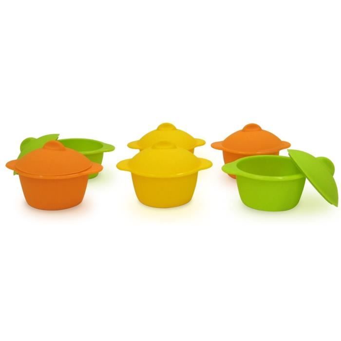 yoko design lot de 6 baby cocottes ø7 cm orange, jaune et vert