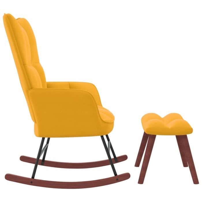 yosoo fauteuils à bascule - chaise à bascule avec repose-pied jaune moutarde velours - yos7734920160997 - fhe