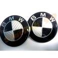 2 logos badges emblème BMW 82mm capot / 74 mm coffre effet carbone noir blanc-1