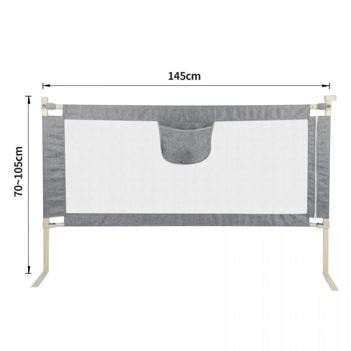 Barrière De Lit Bébé HUOLE 1,5m - 24 Hauteurs Réglables, Double Verrouillage, Gris