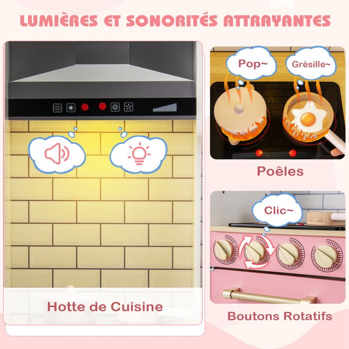DREAMADE – Cuisine Enfant Avec Accessoires – Lumières, Sons – Four, Micro-ondes, Machine à Glaçons – 90x90 Cm – Dès 3 Ans – Cadeau