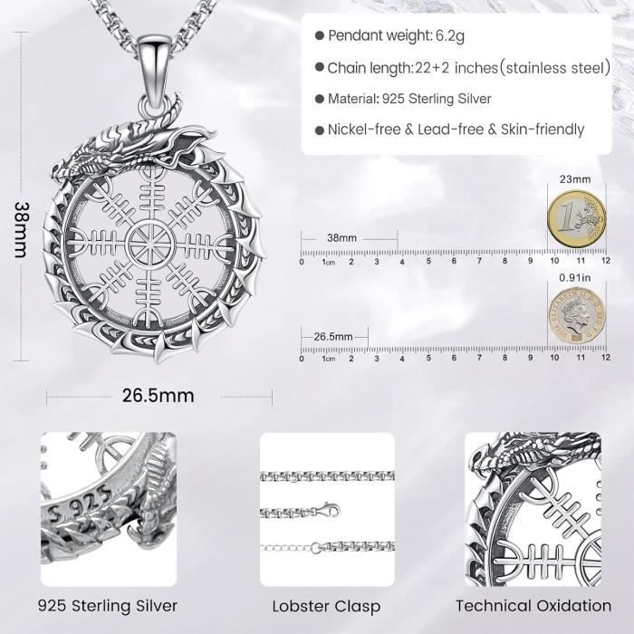 Pendentif Viking Odin Loup Fenrir Collier Acier Inoxydable - Mythologie Nordique Vegvisir Rune