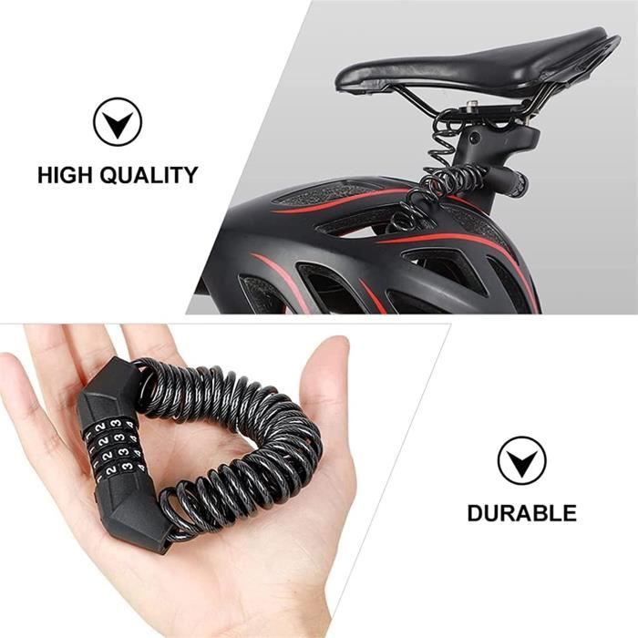 Antivol Vélo à Code 4 Chiffres – Câble Spiralé 150 Cm – Alliage Zinc, Revêtement PVC – Flexible, Résistant – Pour Vélo, Trottinette, Poussette, Portail