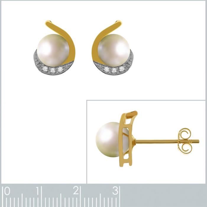 Boucles D'oreilles Femmes Plaqué Or 18 Carats Avec Perle Synthétique Et Zirconium - Pendantes Dormeuses