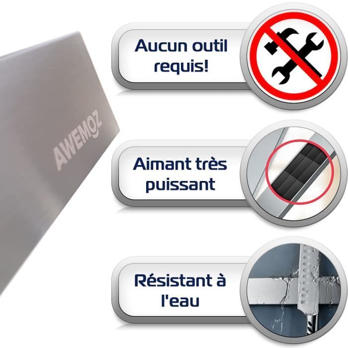 Porte-couteau magnétique AWEMOZ® - Bloc à couteaux - Aimant auto-adhésif -  42 cm