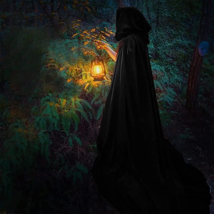Cape Déguisement Halloween Adulte Unisexe Velours Longue Avec Capuchon - Noir - Taille Universelle
