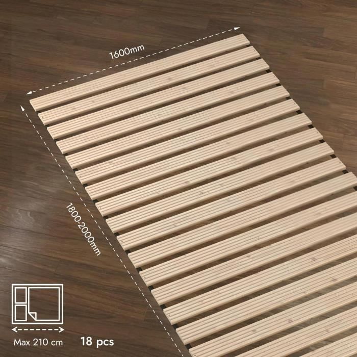 Sommier Déroulable 90x200 Cm - 15 Lattes Fixes - Brun