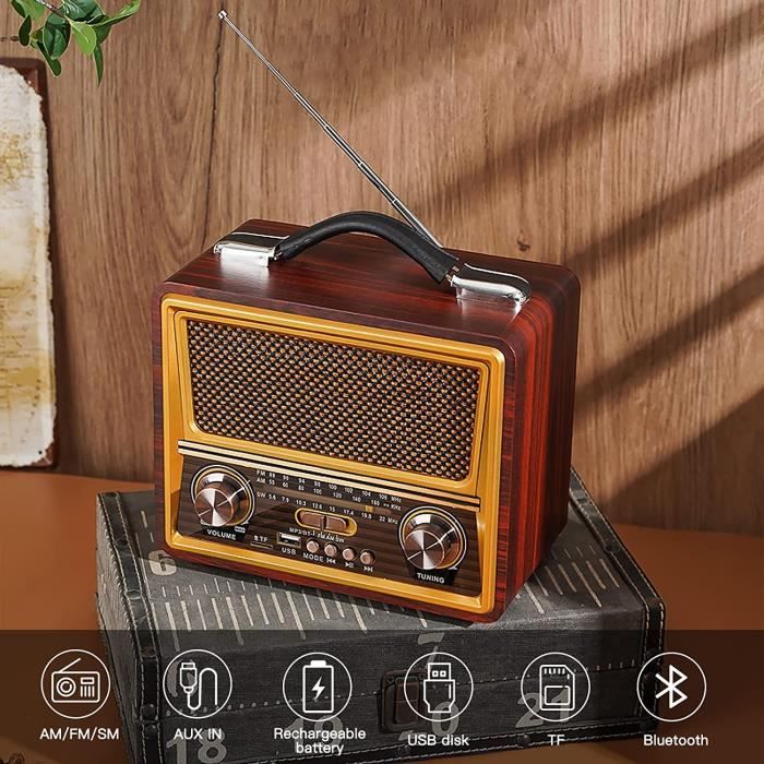 Radio Portable, Radio Vintage Bluetooth FM/AM/(MW)/SW, Design en Bois  Classique Retro