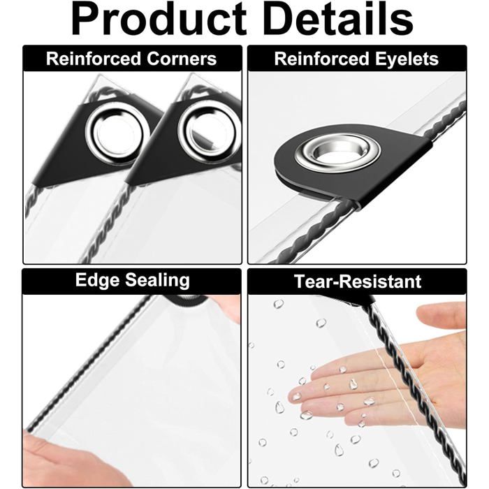 Bâche Transparente Épaisse 1x1mPVC Étanche Avec Oeillets Pliable