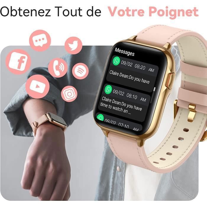 Montre Connectée Femme Bluetooth Appel, 1,7'' Intelligent Smartwatch avec  Oxymetre, Podometre, IP68 Étanche pour Android iOS -Rose - Cdiscount  Téléphonie