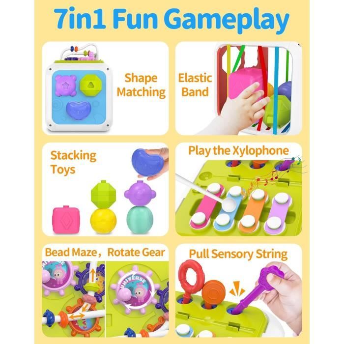Litinliv 7 En 1 Jouet Montessori En Bois – Pingouin Multifonctions : Marteau, Xylophone, Pêche, Horloge, Engrenages