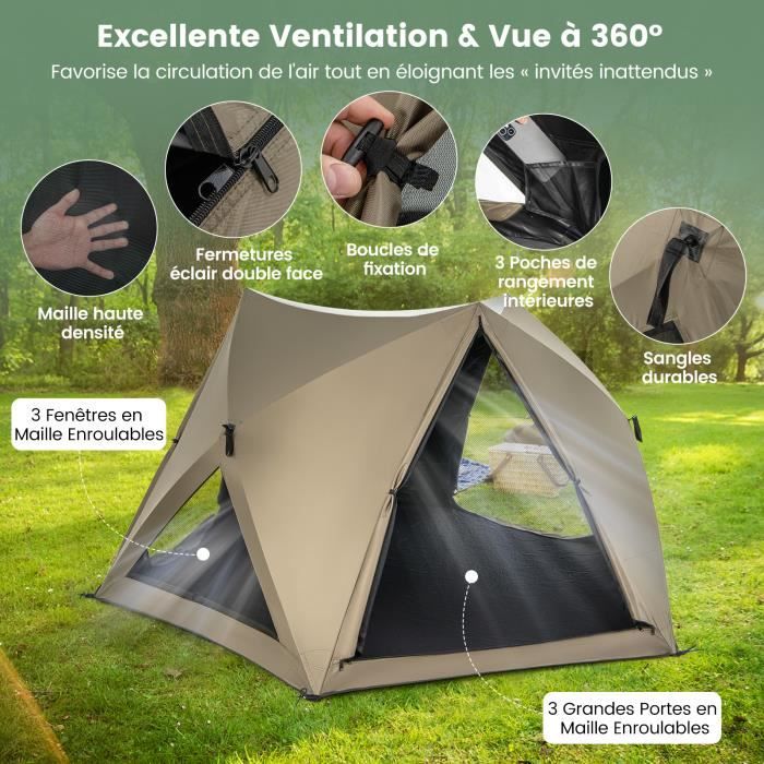 Tente Pop Up BETENST 3 Places - Double Couche Imperméable, 210x210cm, 2 Portes Maille