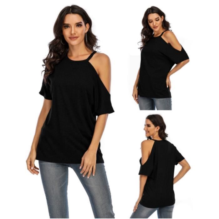 T Shirt Femme epaule Denudee Grande Taille Blouse Haut en ete Sexy Noir Cdiscount Pret a Porter