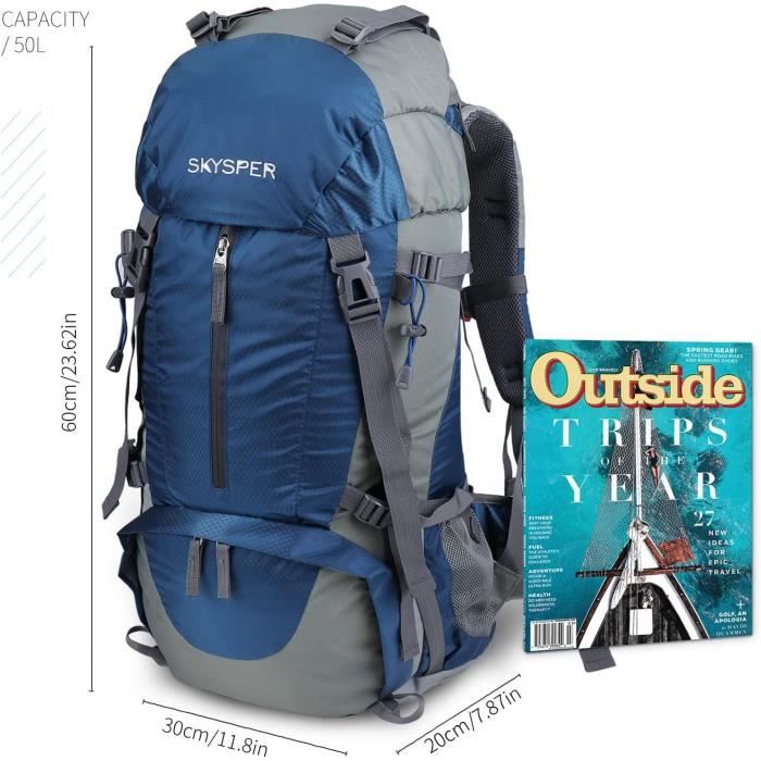 Sac à dos randonnée homme 70L en nylon avec housse de pluie