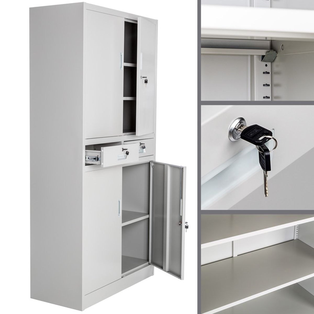 Tectake Armoire Metallique De Rangement De Bureau A Portes Battantes 2 Compartiments 2 Tiroirs 180 Cm X 90 Cm X 40 Cm Gris Achat Vente Armoire De Bureau Armoire De Bureau 402484 Cdiscount