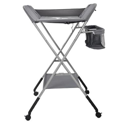 Table à Langer Pliable Belfoyer – Hauteur Réglable, Paniers De Rangement Et Roues (Gris, 75x68 Cm)