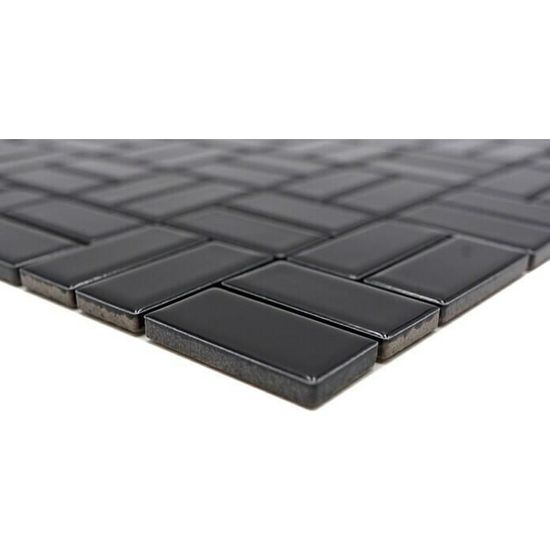 Mosaïque Céramique Noir Brillant – Motif Moulin à Vent, 298x298 Mm, MOSANI, Pour Mur Et Salle De Bain