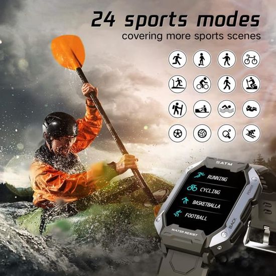 RUMOCOVO® Montre connectée de Sport pour hommes étanche IP69K Bluetooth 50m  de profondeur pour WITH ORIGINAL BOX BLACK CAMO - Cdiscount Téléphonie