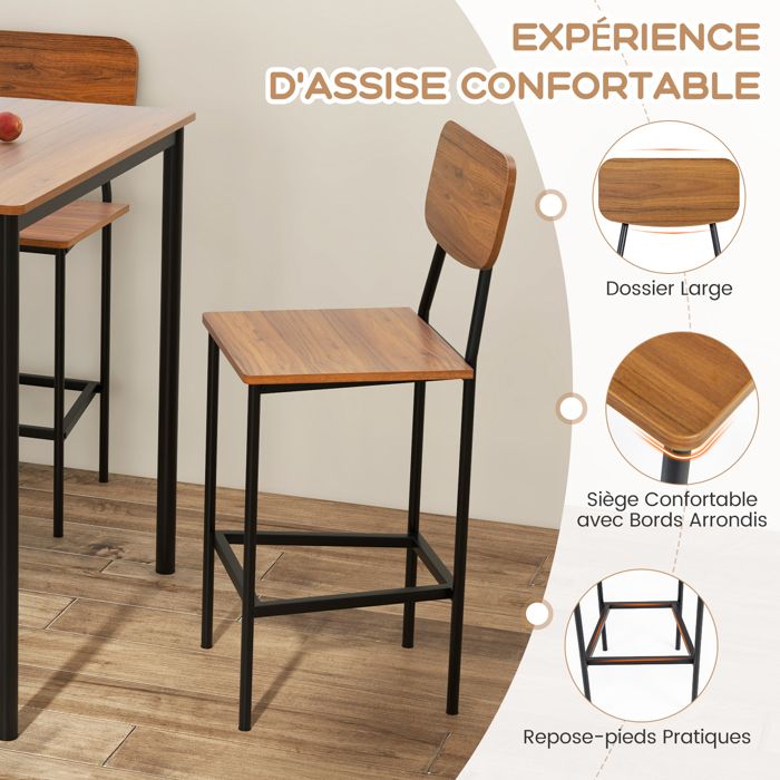RELAX4LIFE Ensemble Table + 2 Chaises Encastrables – Style Industriel, Gain De Place, Marron Rustique