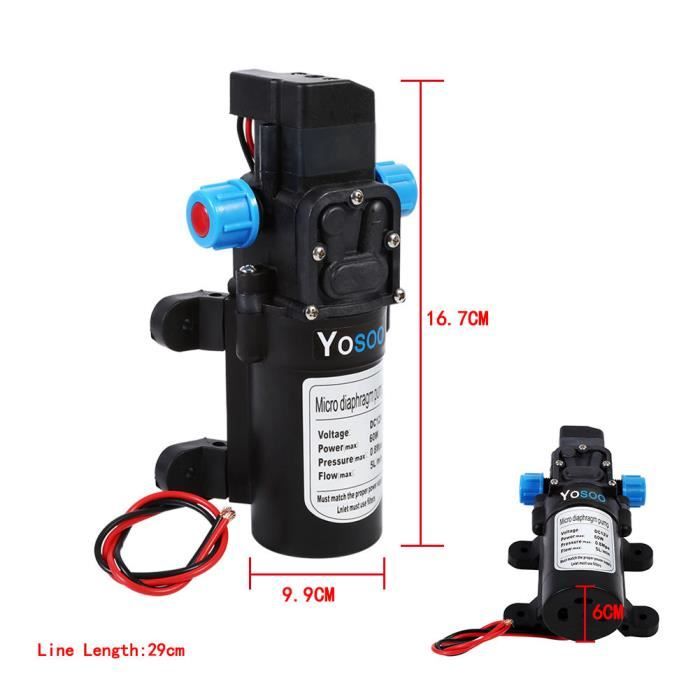 Pompe à Eau Haute Pression 12V 5L/min – 60W – Auto-amorçante – Pour Bateau, RV, Camping-car, Pulvérisation – 116 Psi